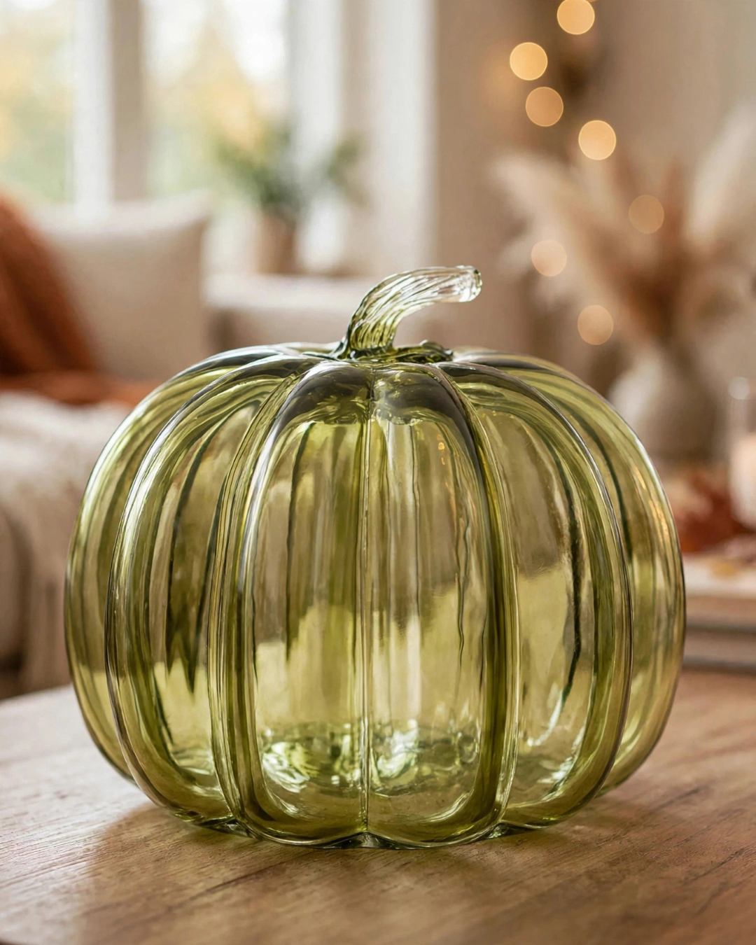 Olive Green Glass Pumpkin