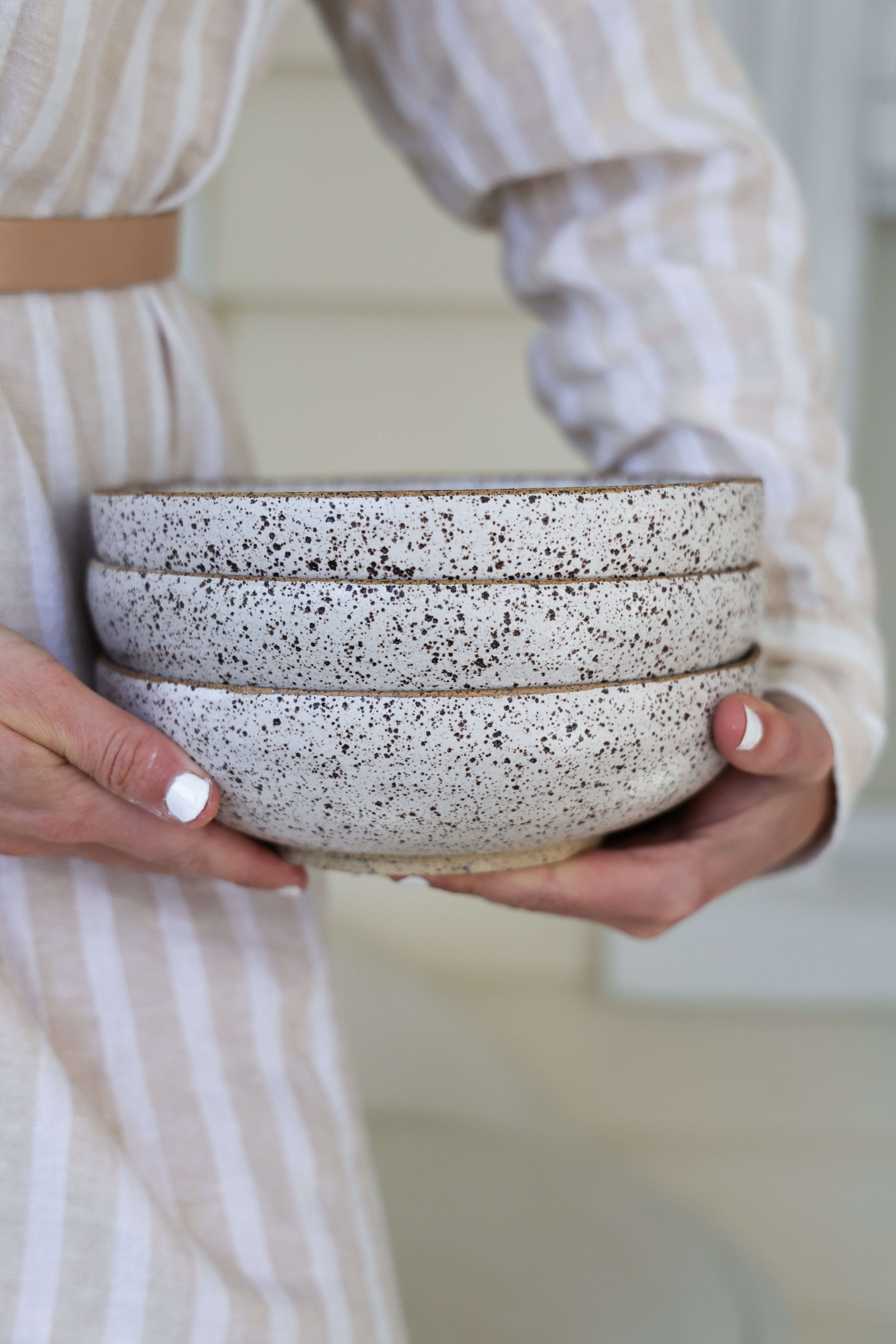 Handmade Speckled Pasta Bowls - Set of 4