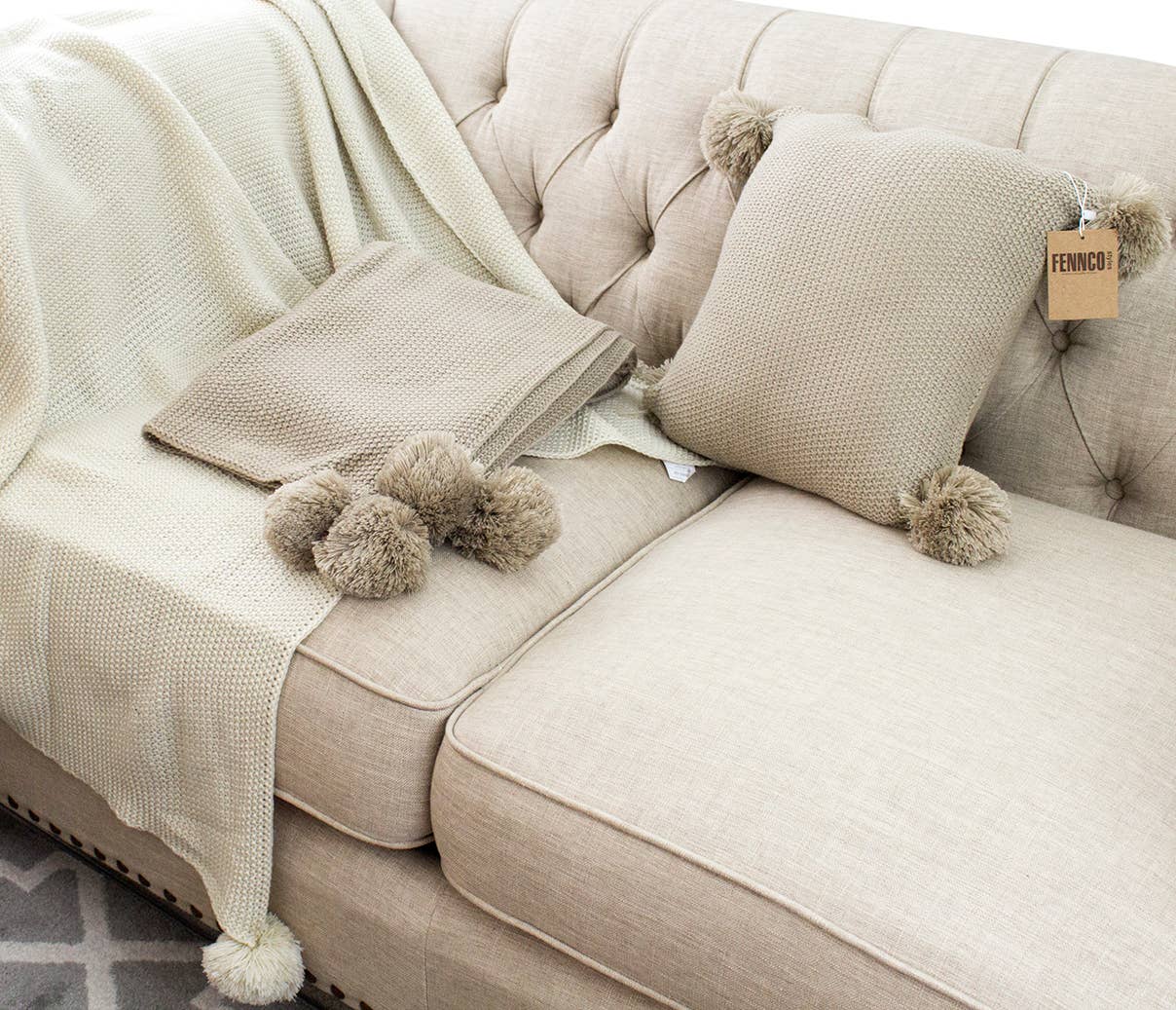 Knit Pom Pom Decorative Throw Pillow - 16x16