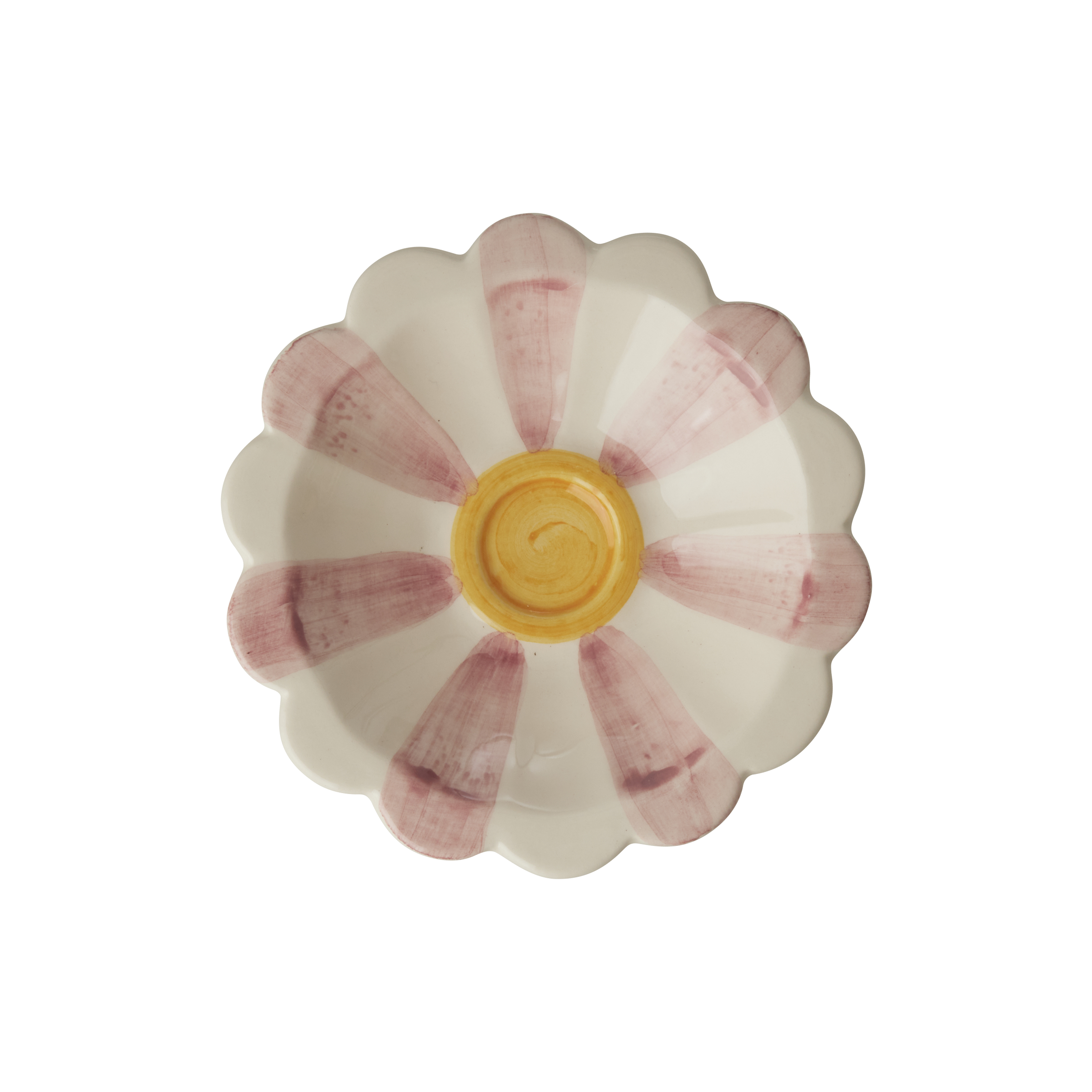 Handmade Ceramic Flower Bowl with Pink Hand Painted Stripes