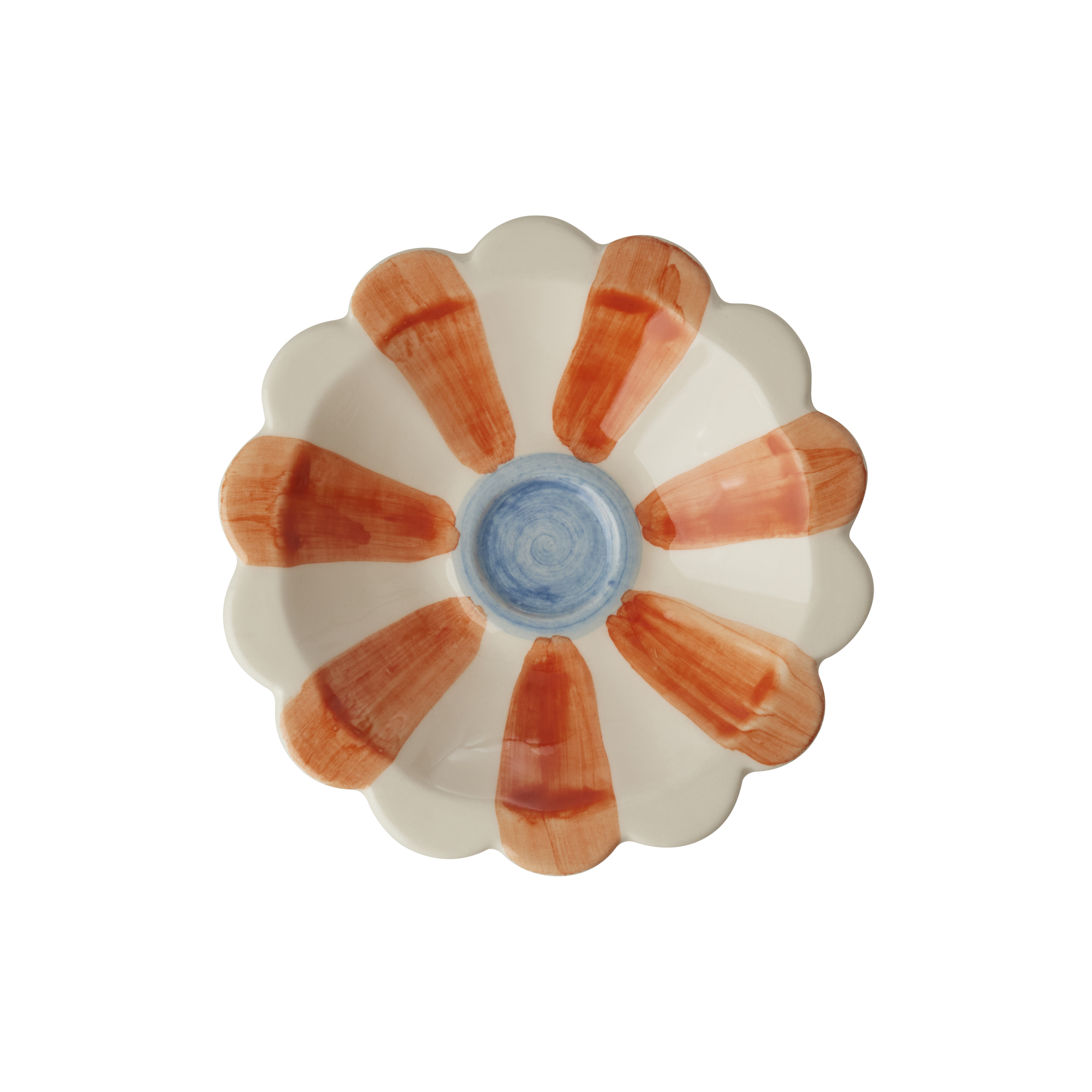Handmade Ceramic Flower Bowl with Orange Hand Painted Stripes