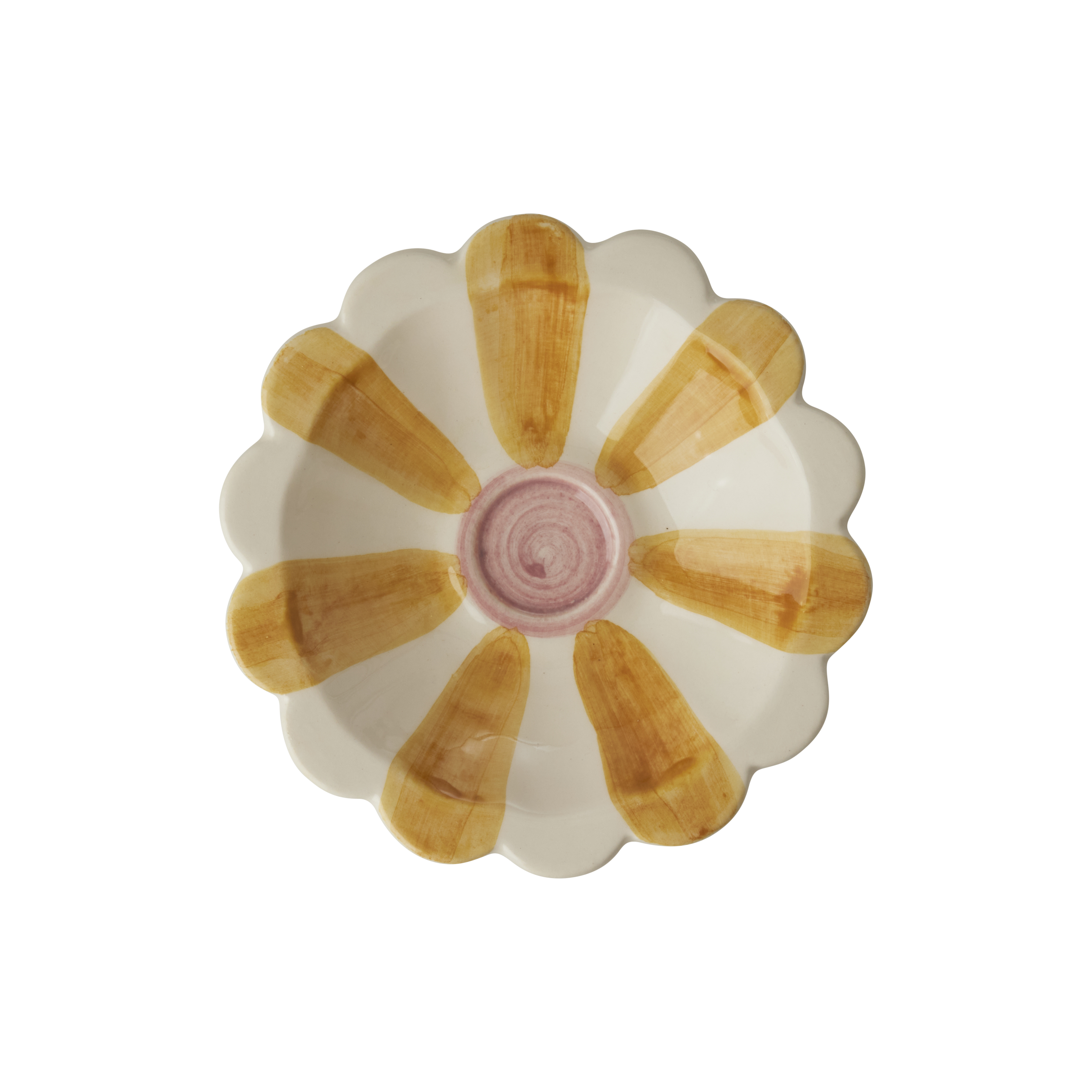 Handmade Ceramic Flower Bowl with Yellow Hand Painted Stripes